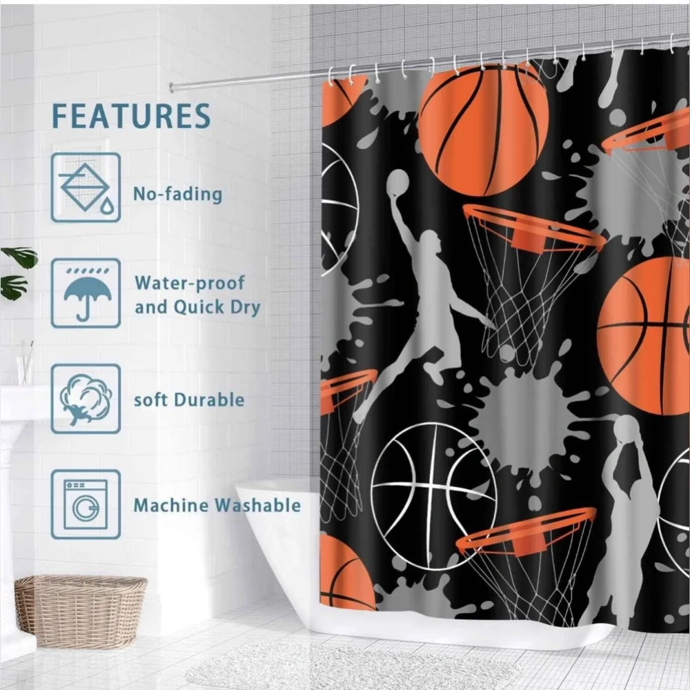 Basketball Shower Curtain| Standard Size 72” x 72”